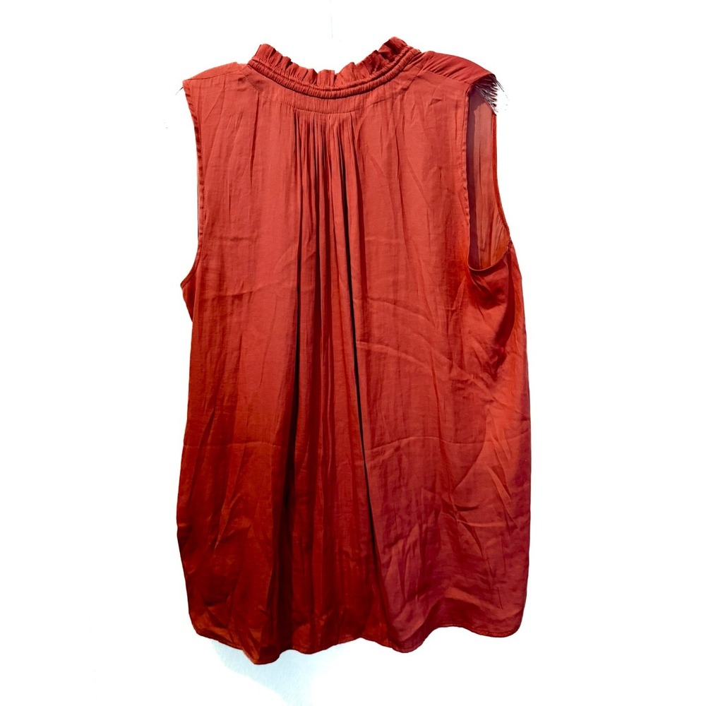LOFT Rust Orange Sleeveless Blouse Large Boho Chic Lightweight Pleated Top - Picture 2 of 8